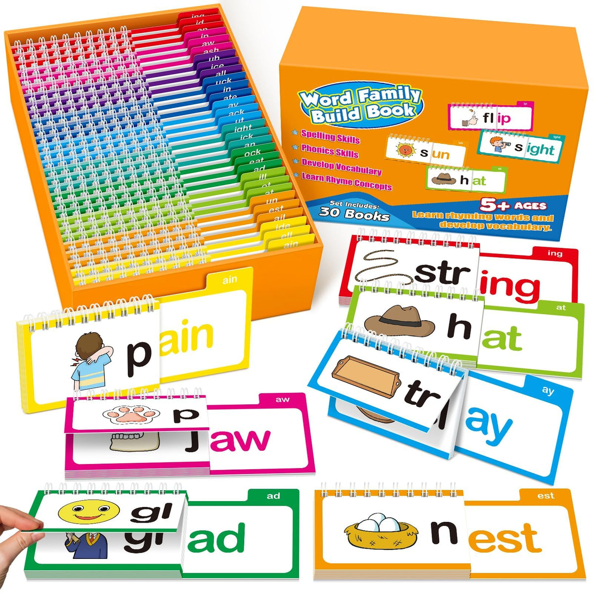 SkilLify word family flash cards with bold imagery support early reading