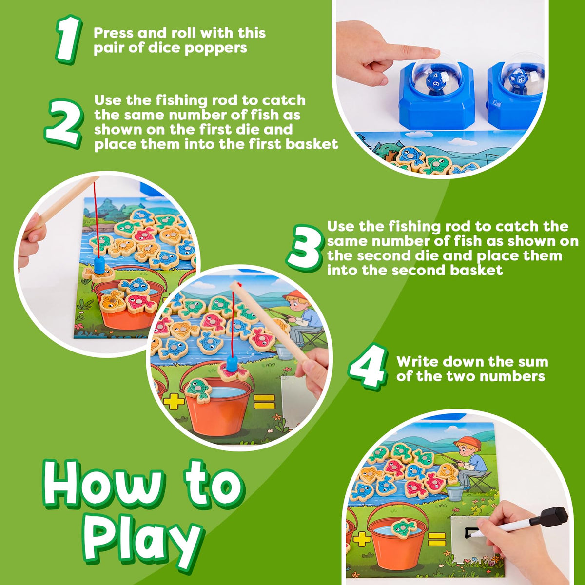 SkilLify wooden magnetic fish attract with a strong magnet for easy catching.