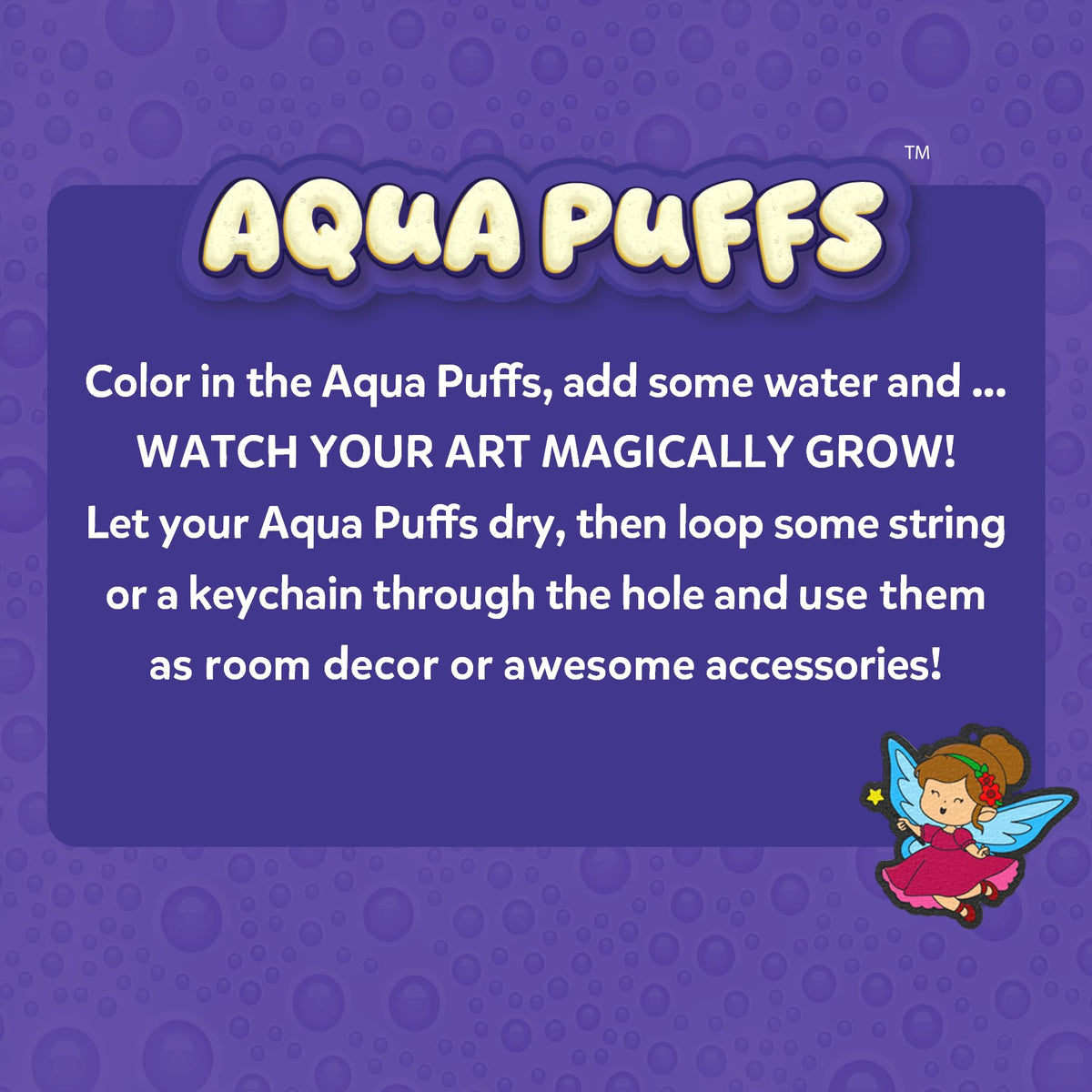 Skillmatics Aqua Puffs display-ready mini artworks for walls or bags.