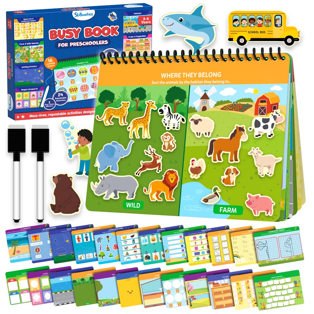 Skillmatics Busy Book cover featuring kid-friendly design for screen-free learning.