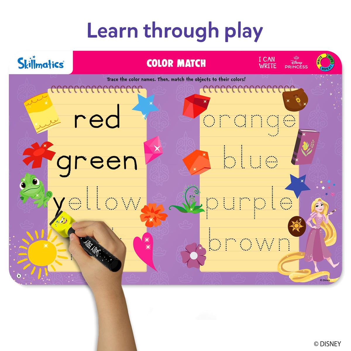 Skillmatics Disney Princess mats tracing letters and numbers on colorful templates