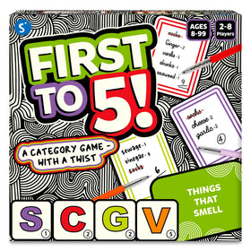 Skillmatics first-to-5 category cards in action, ideal for quick family play.