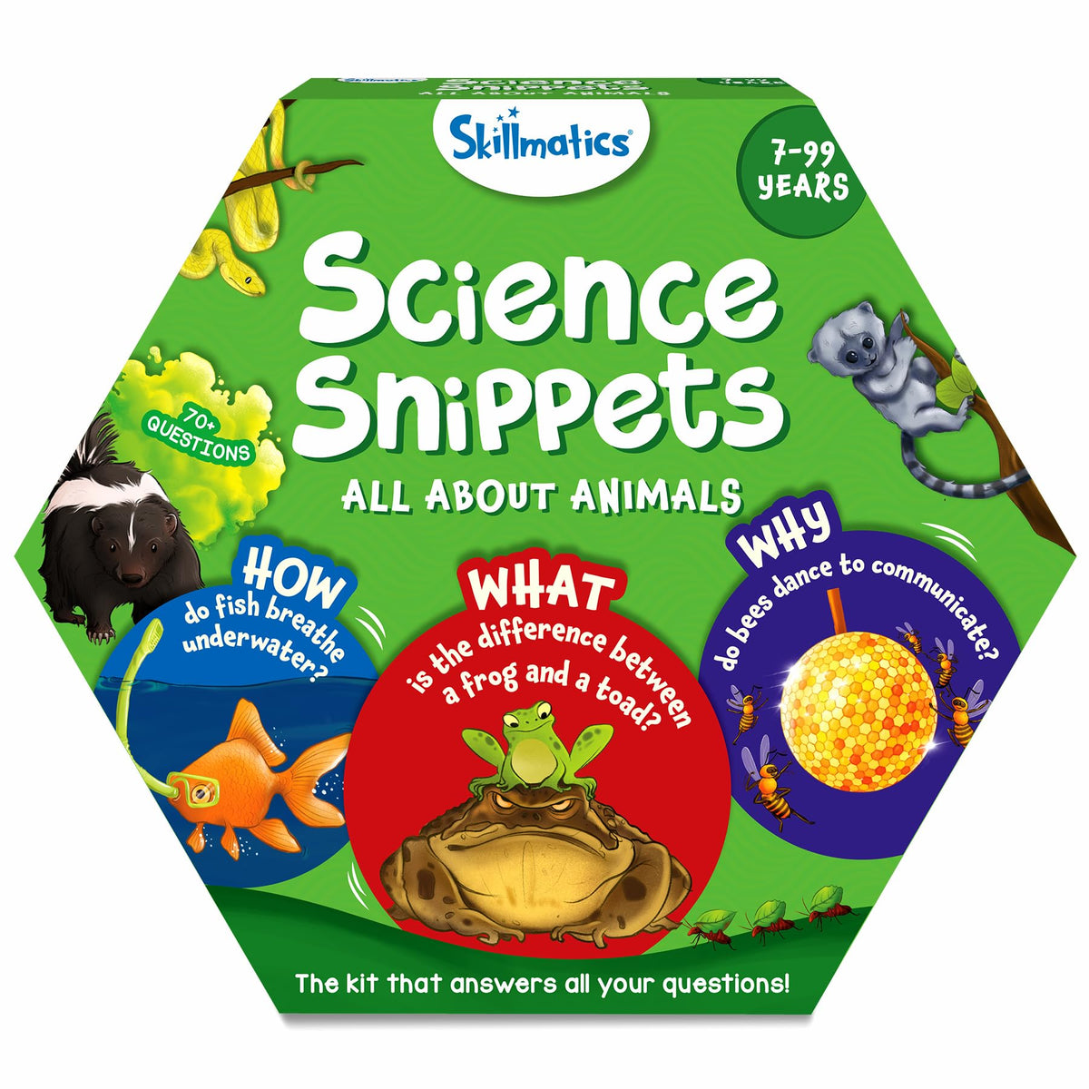Skillmatics flash cards cover with animal snippets for engaging science exploration.