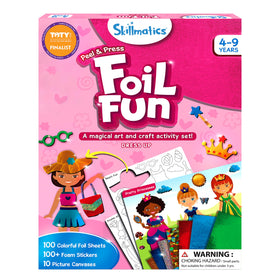 Skillmatics Foil Fun dress-up kit with sparkly foil sheets for creative play.