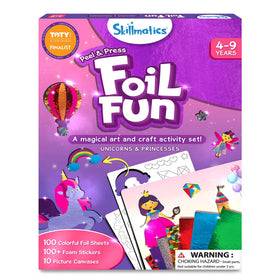 Skillmatics Foil Fun foil sheets used for bright, mess-free crafting with unicorns and princesses