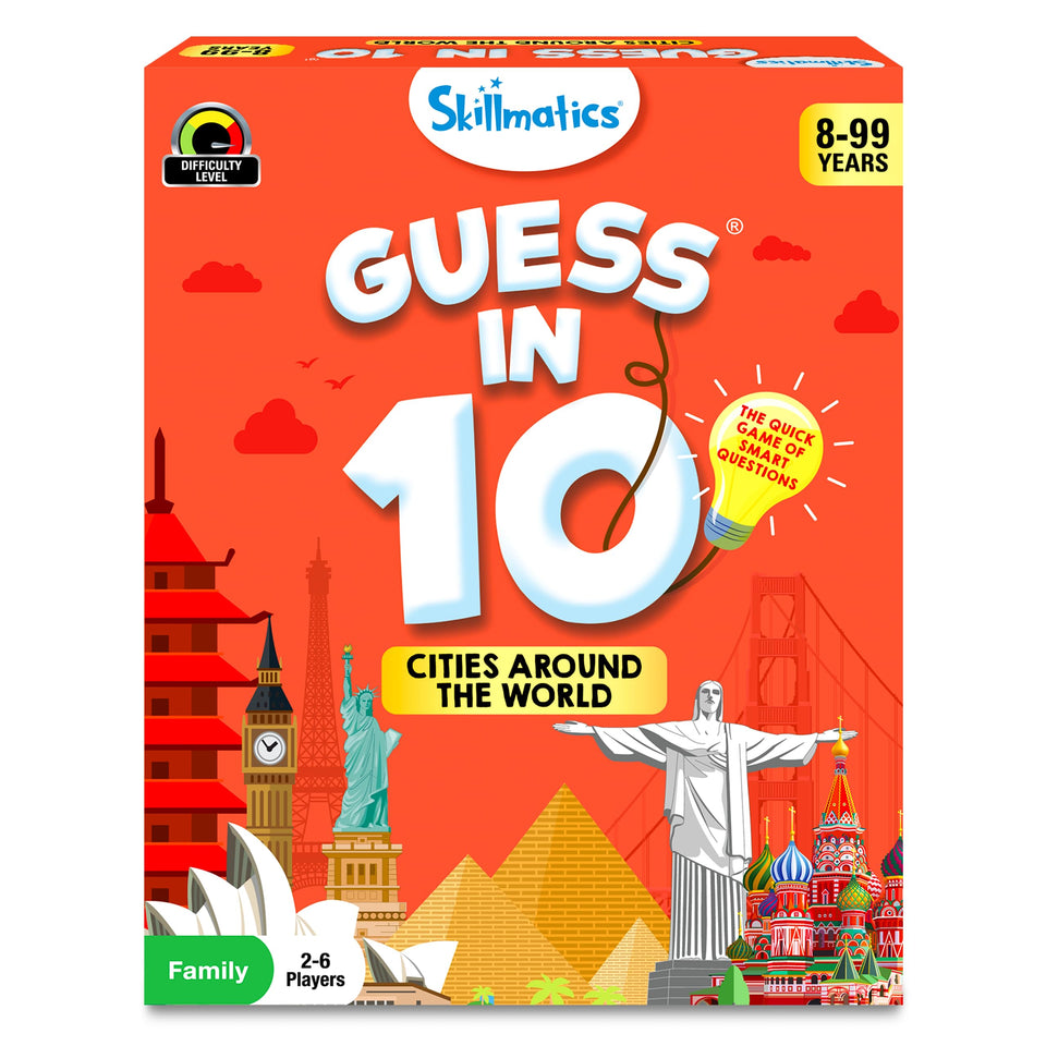 Skillmatics Guess in 10 Cities game box for family travel and learning