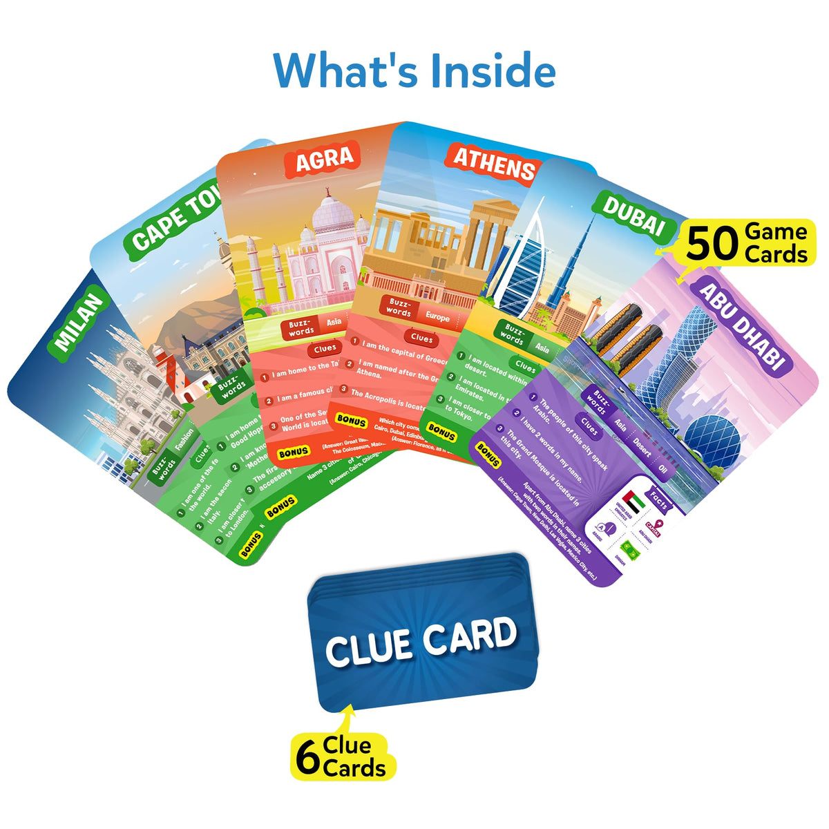 Skillmatics Guess in 10 Cities game cards for strategic city guessing