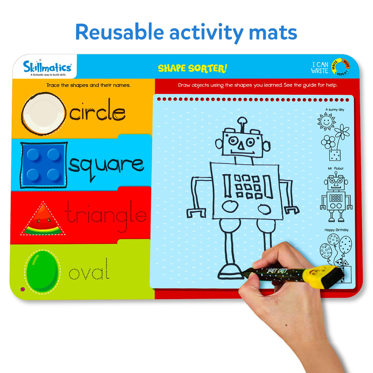 Skillmatics I Can Write double-sided mats offer versatile, repeated learning sessions
