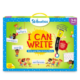 Skillmatics I Can Write front view shows reusable learning mats for early literacy