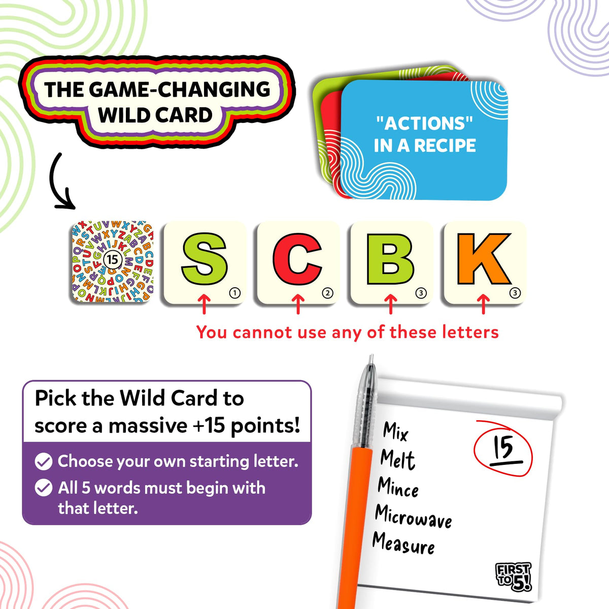 Skillmatics 30-letter cards enabling creative word prompts.