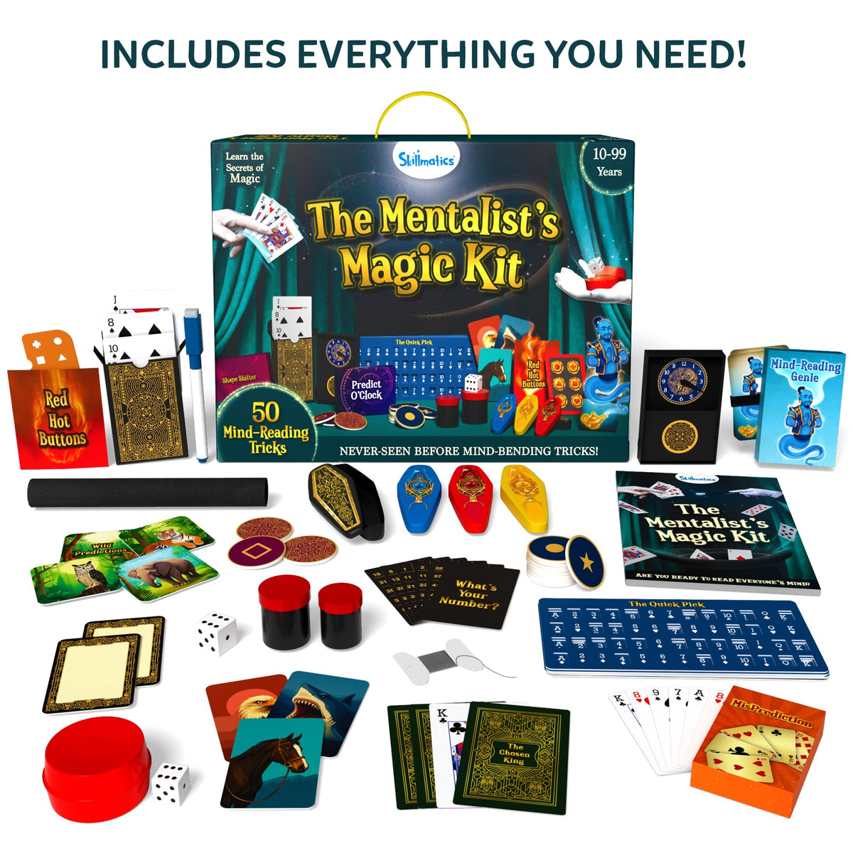 Secret gimmicks from Skillmatics kit enabling clever mind-reading tricks
