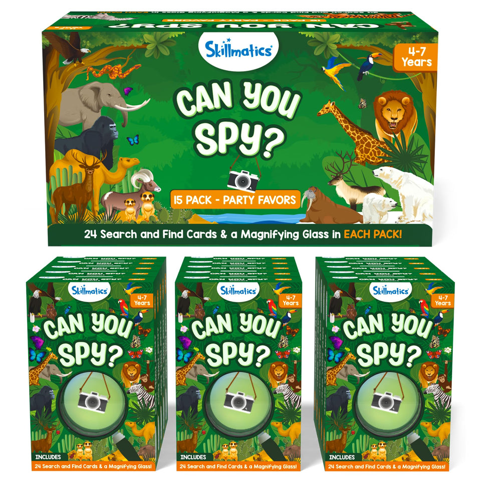 Skillmatics Can You Spy Animals cards showing 24 animals for engaging, screen-free play.