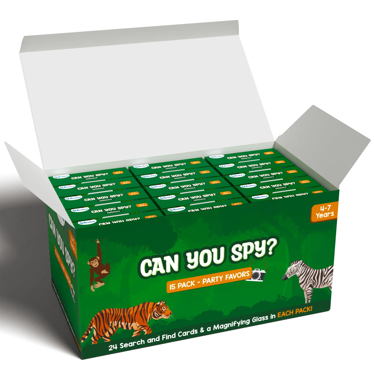 Vivid animal habitats are explored with Skillmatics Can You Spy Animals cards.