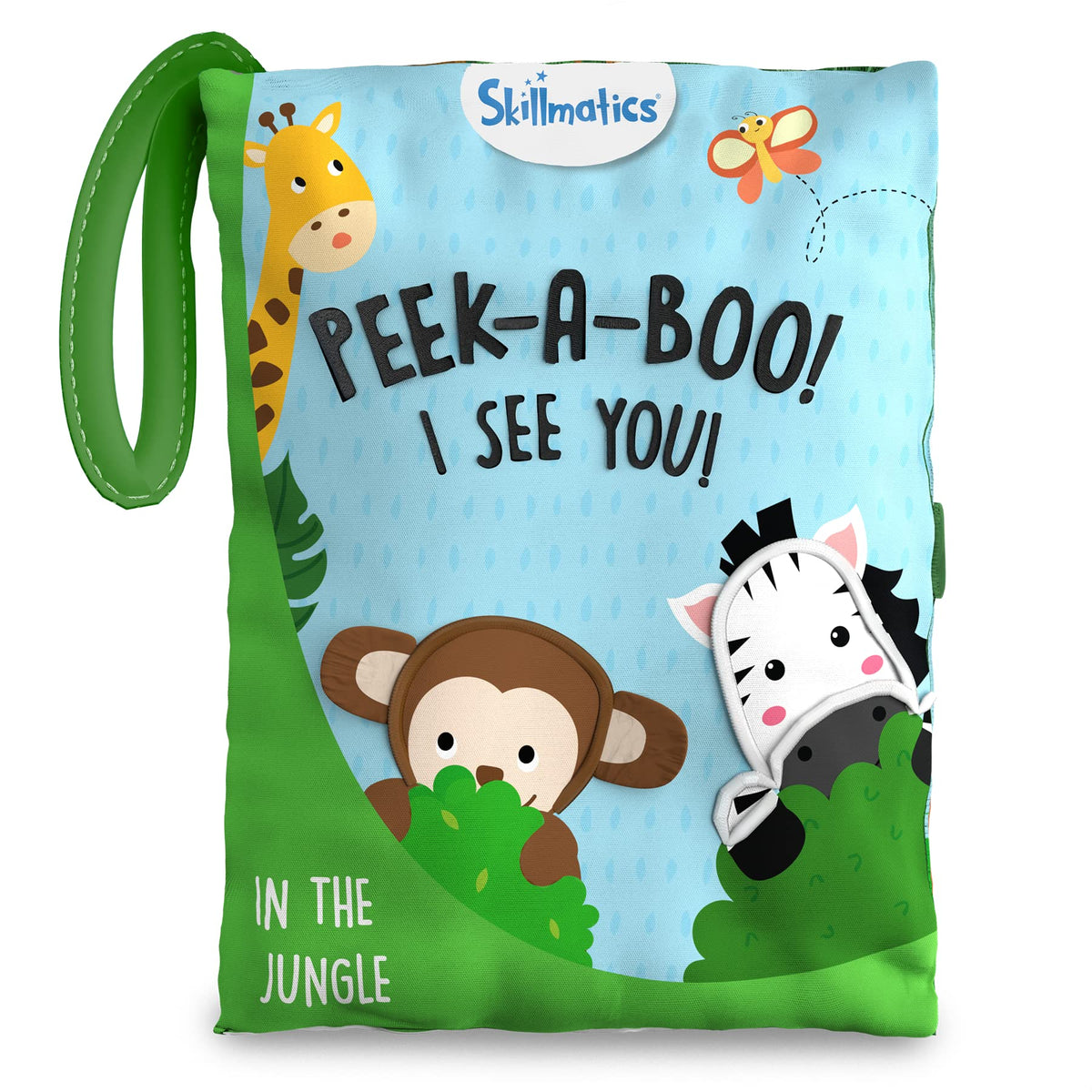 Skillmatics Peek-A-Boo Jungle Book cover, soft fabric for safe baby handling
