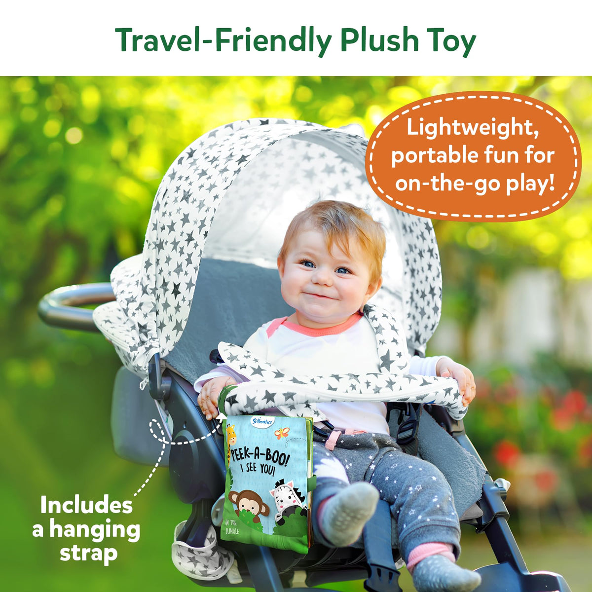 Skillmatics Peek-A-Boo Jungle Book plush hanging strap for on-the-go learning