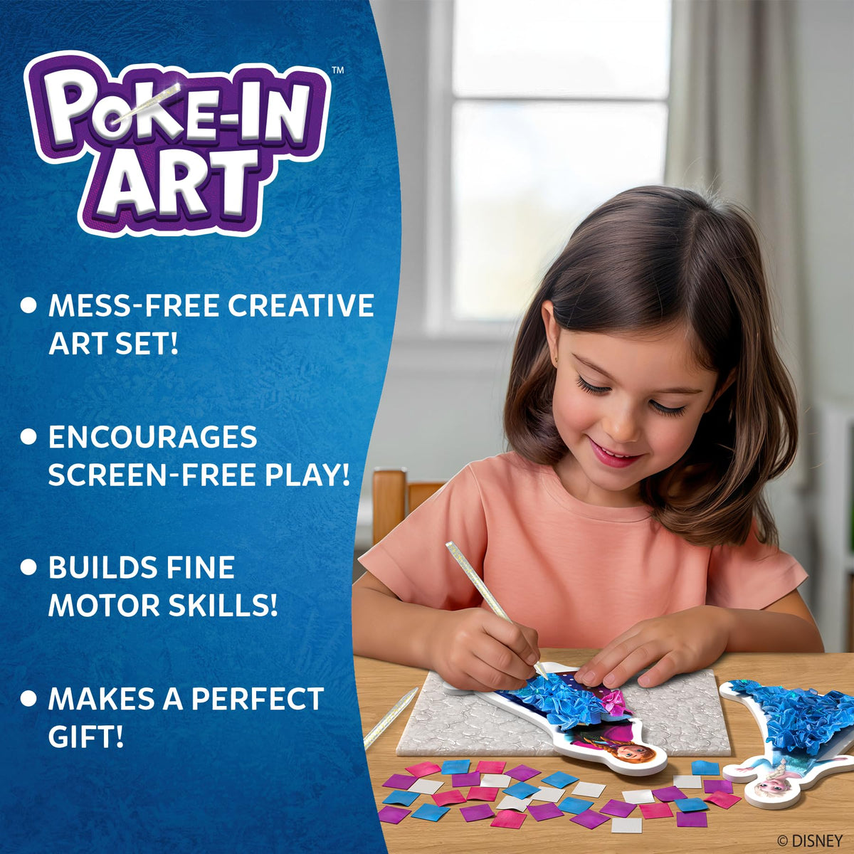 Skillmatics Poke-in Art Disney Frozen Anna on a stand for vibrant craft display.