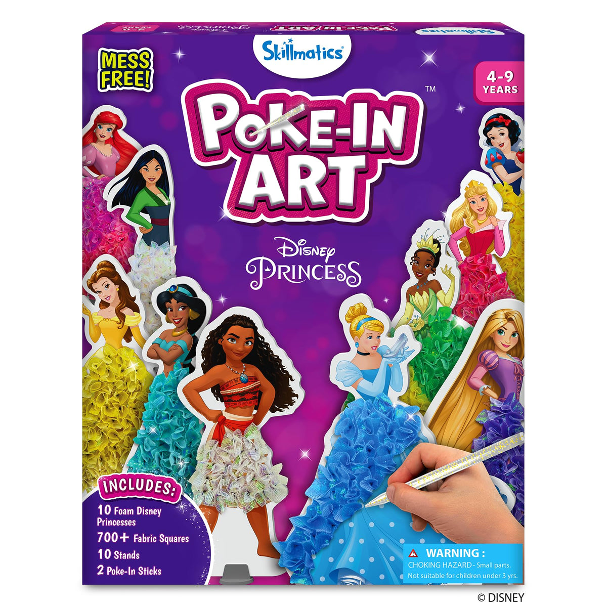 Skillmatics Poke-in Art Disney Princesses fabric squares for colorful, mess-free crafting.