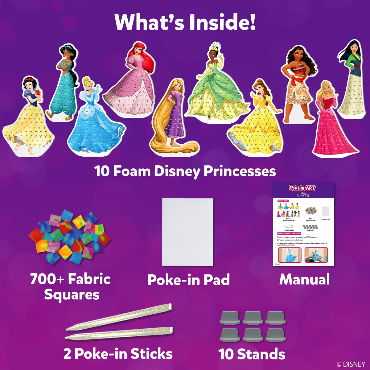 Skillmatics Poke-in Art princess stands display finished art on shelves.