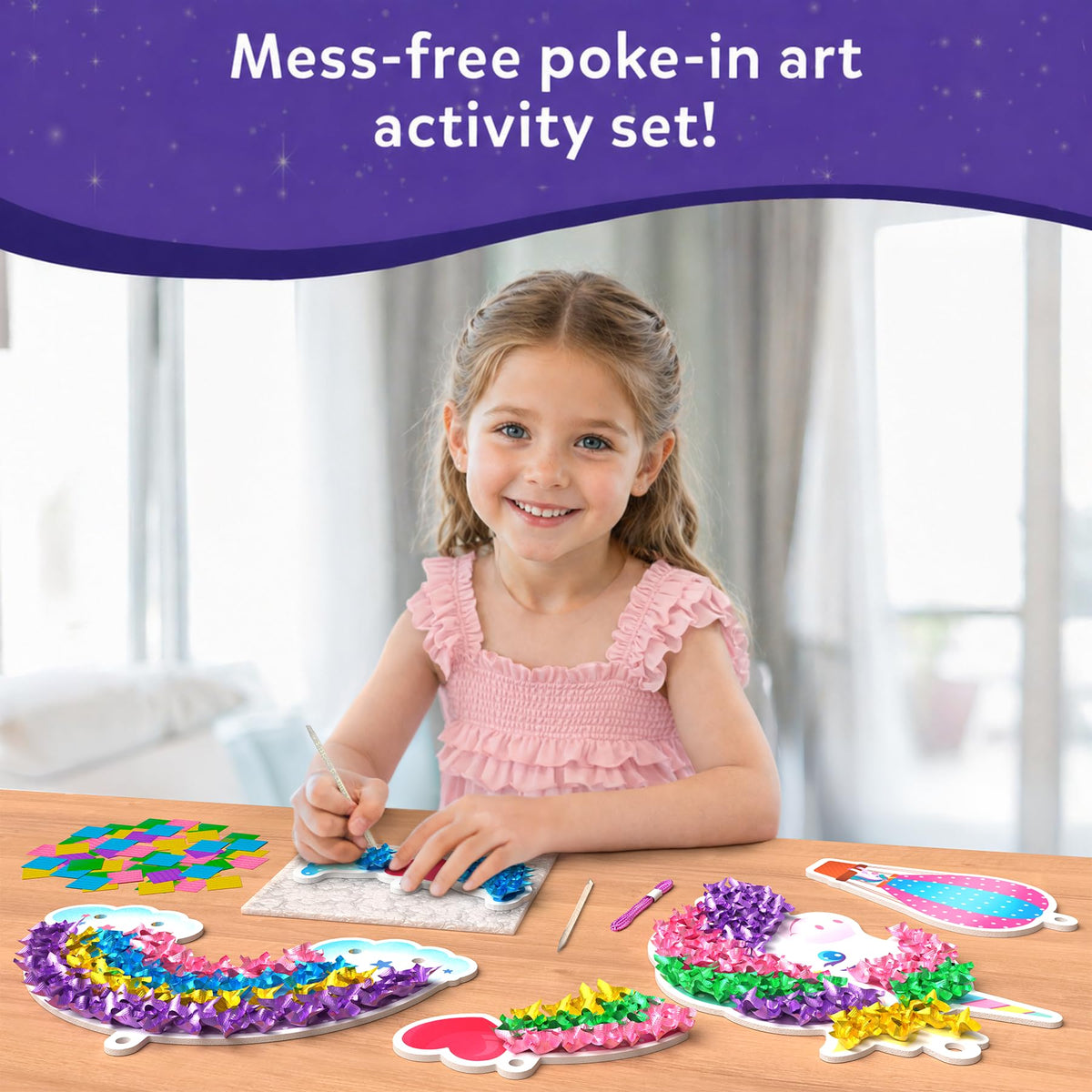 Skillmatics Poke-in Art fabric squares ideal for quick, mess-free embellishment.