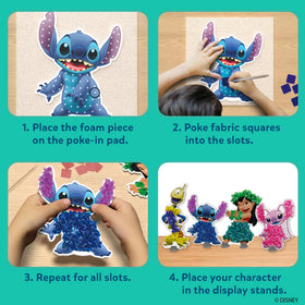 Poke-in sticks showing how to insert fabric squares into character slots.