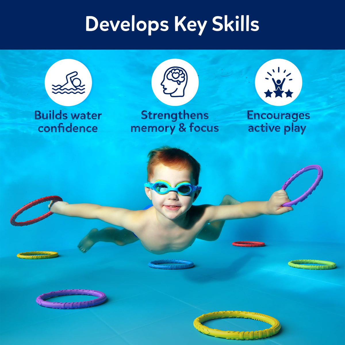 Skillmatics Ring Rush rings in use—bright colors promote fast selection during play.