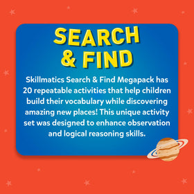 Skillmatics education pack featuring places like Pet Shop and Space.