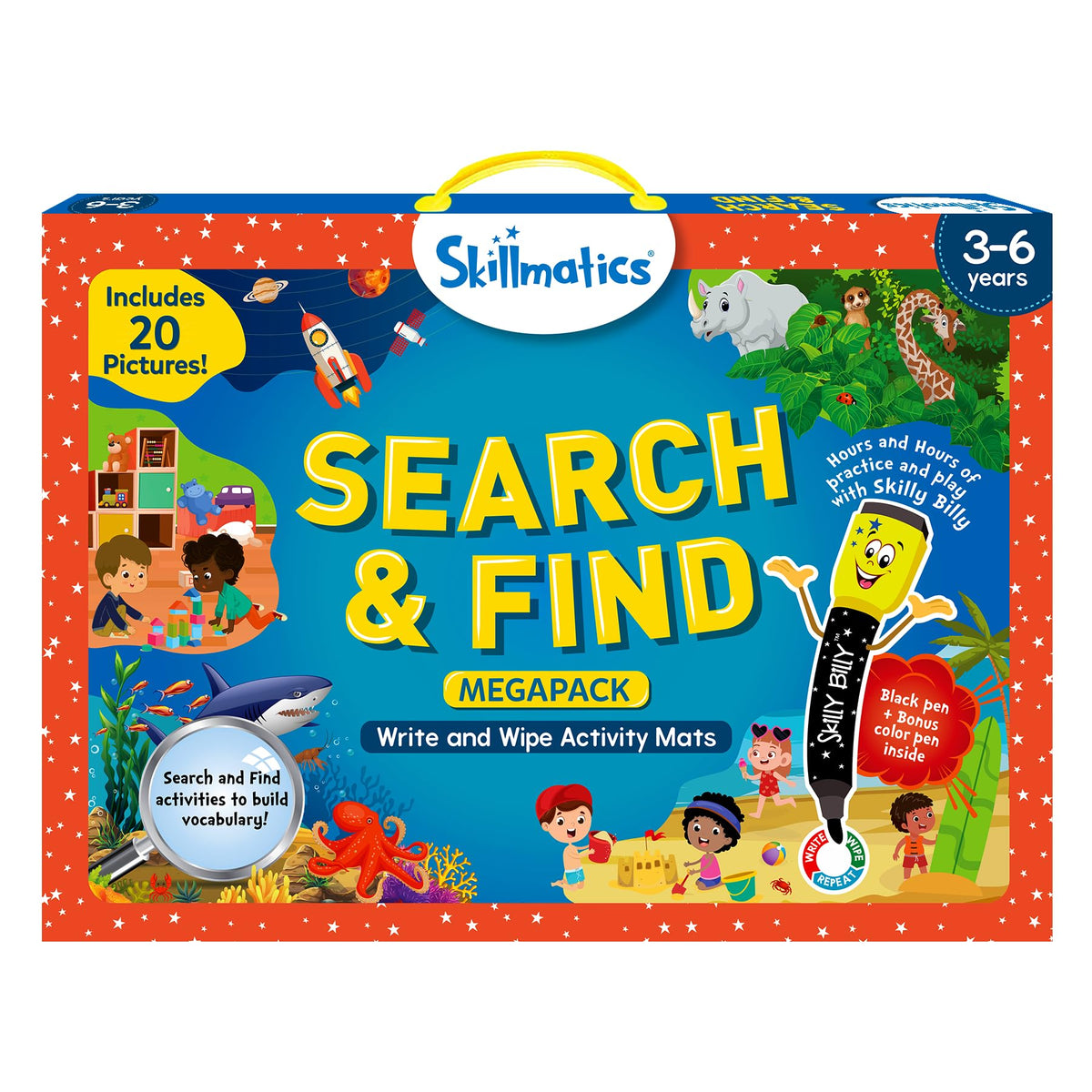Skillmatics Search and Find Megapack mats arranged for interactive vocabulary building.