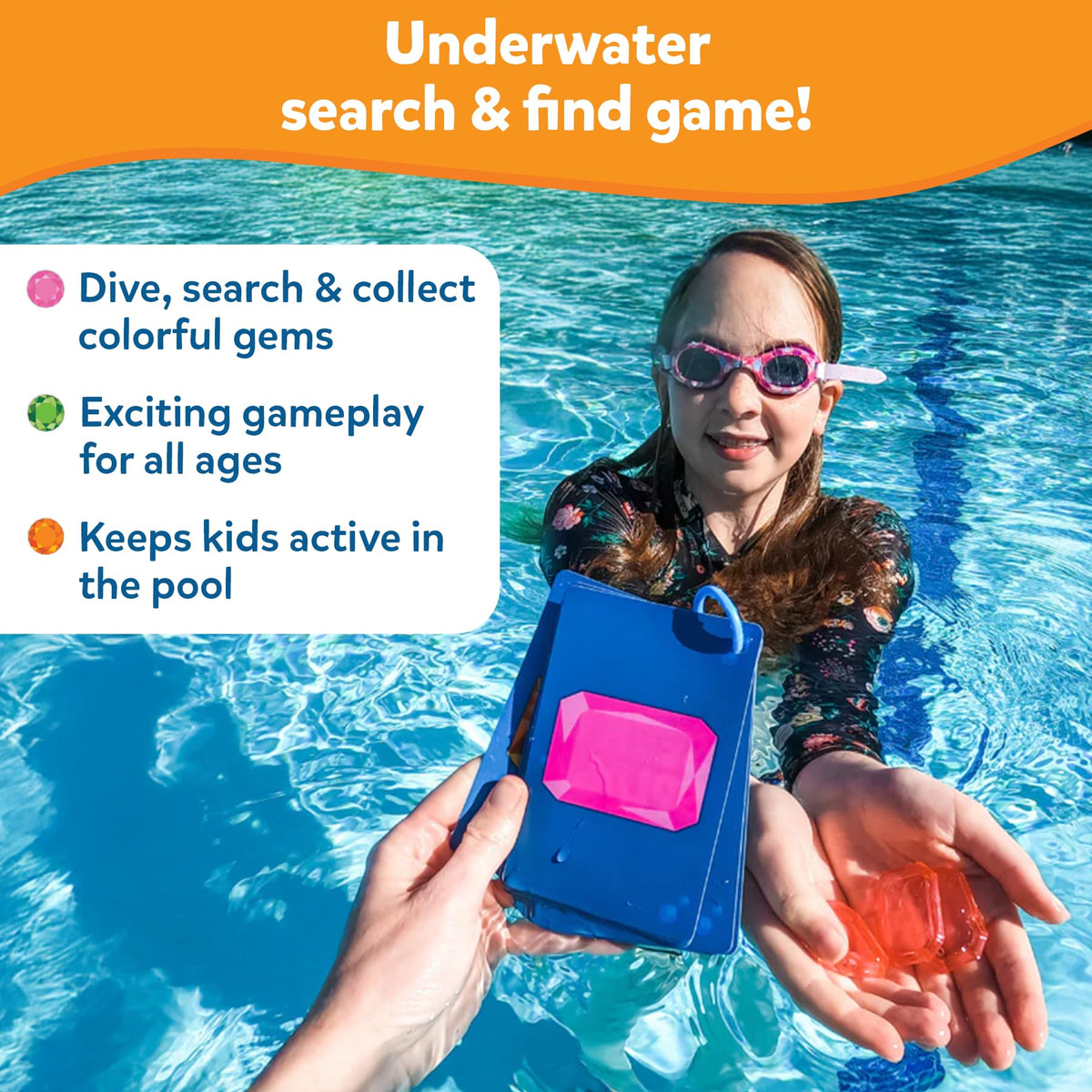 Skillmatics Seek & Splash deck of cards used for fast, strategic gem finding during play.