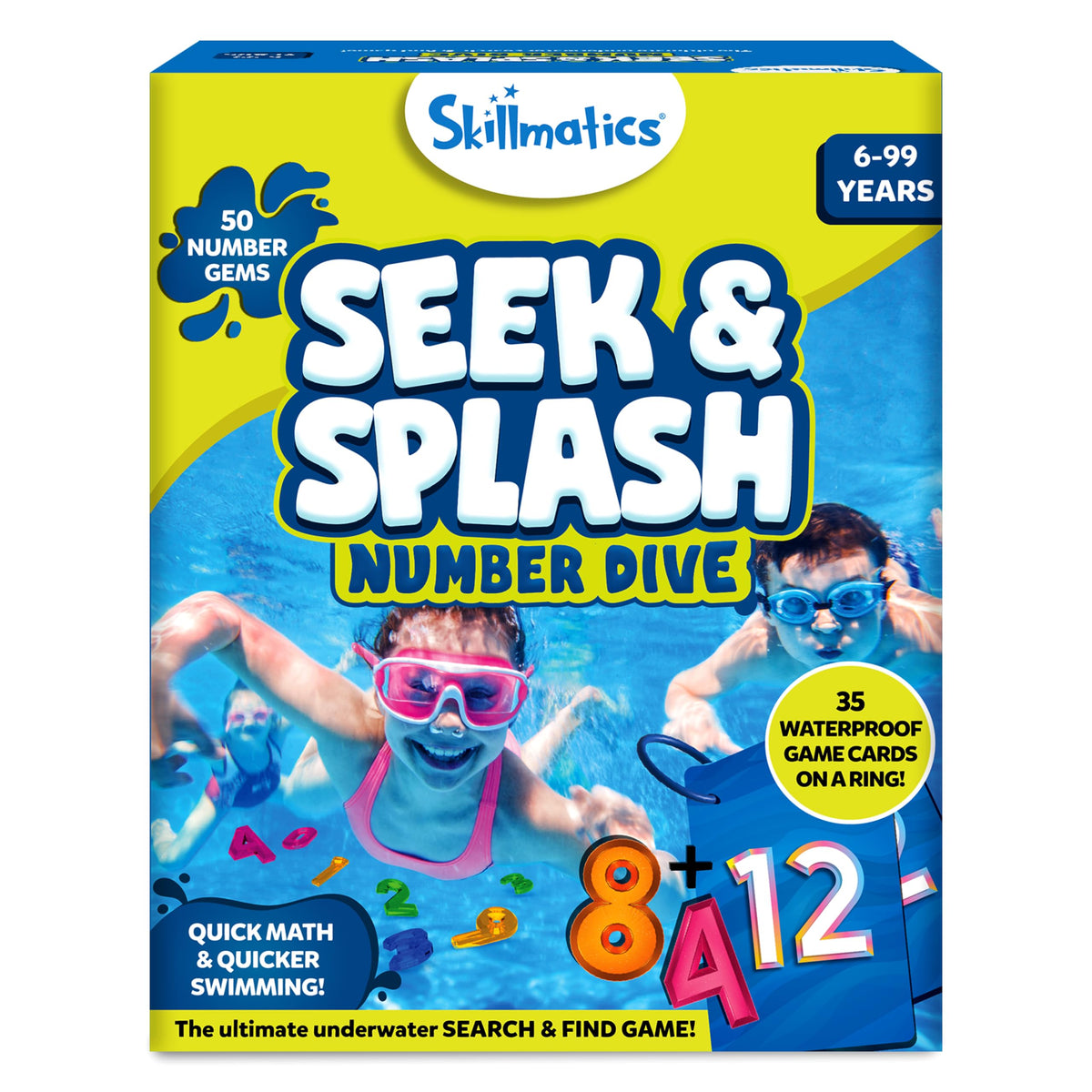 Skillmatics Seek & Splash gems underwater in pool for math play.