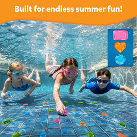 Skillmatics Seek & Splash family enjoys pool time with friendly competition.