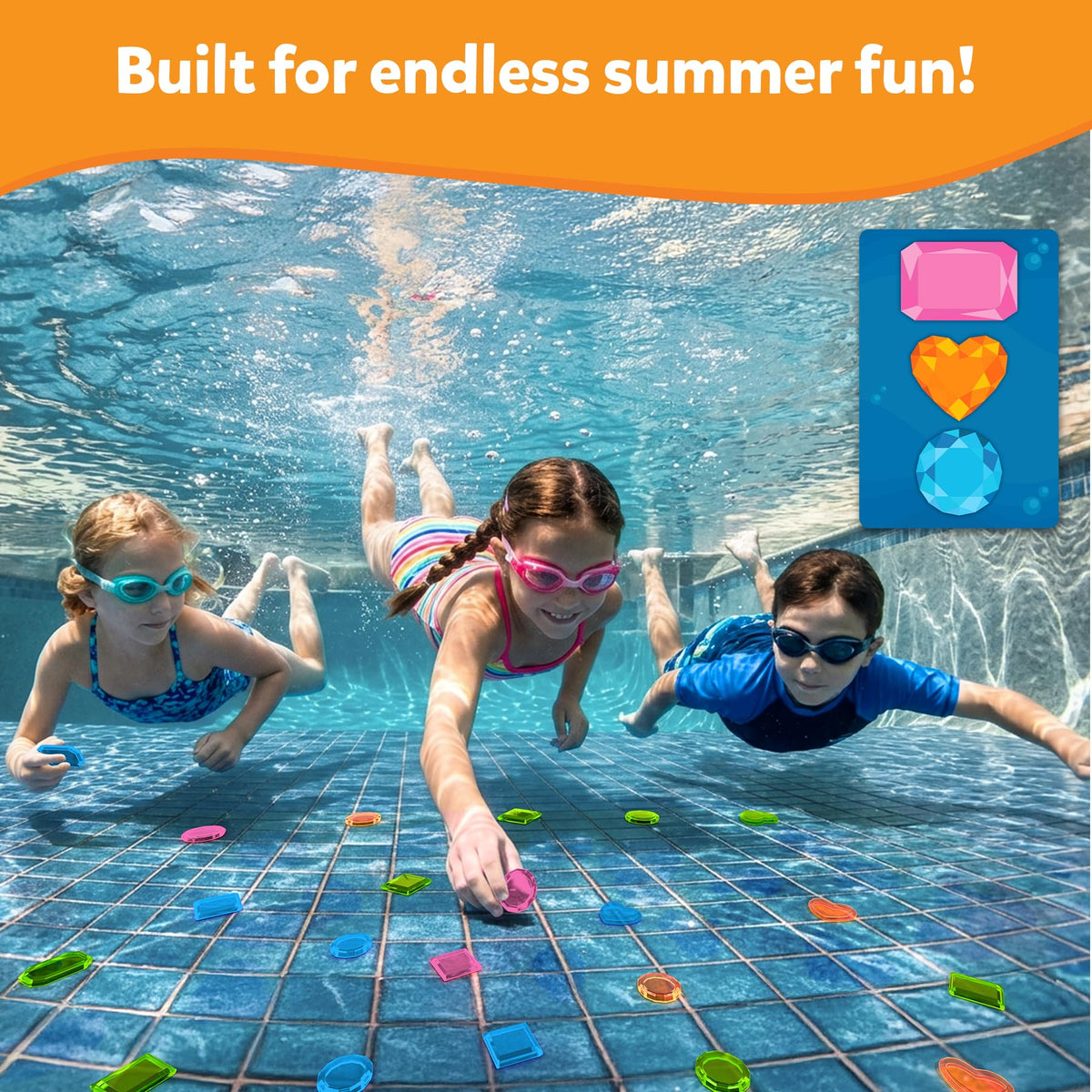 Skillmatics Seek & Splash family enjoys pool time with friendly competition.