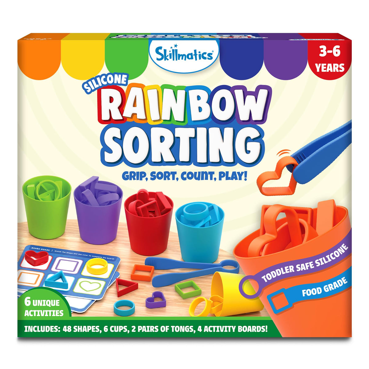 Skillmatics silicone rainbow shapes close-up for color recognition and tactile exploration.