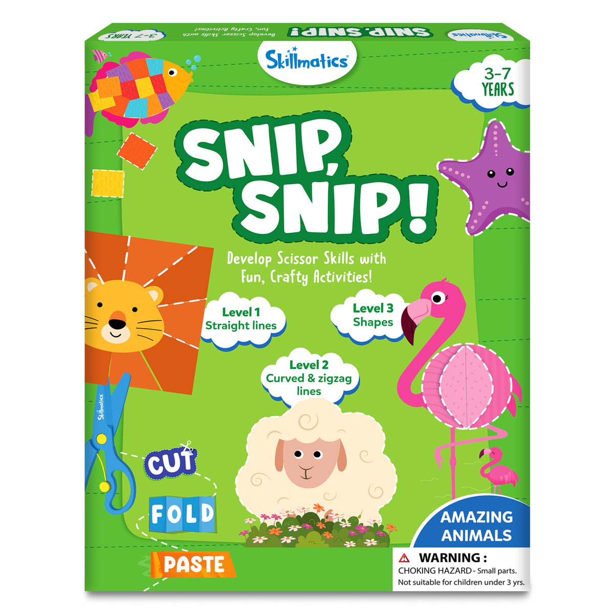 Skillmatics Snip Snip Animals activity book cover invites kids to practice cutting safely.