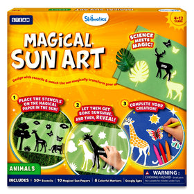 Skillmatics Sun Paper Art Kit shows stencils on sun paper to spark creative silhouettes.