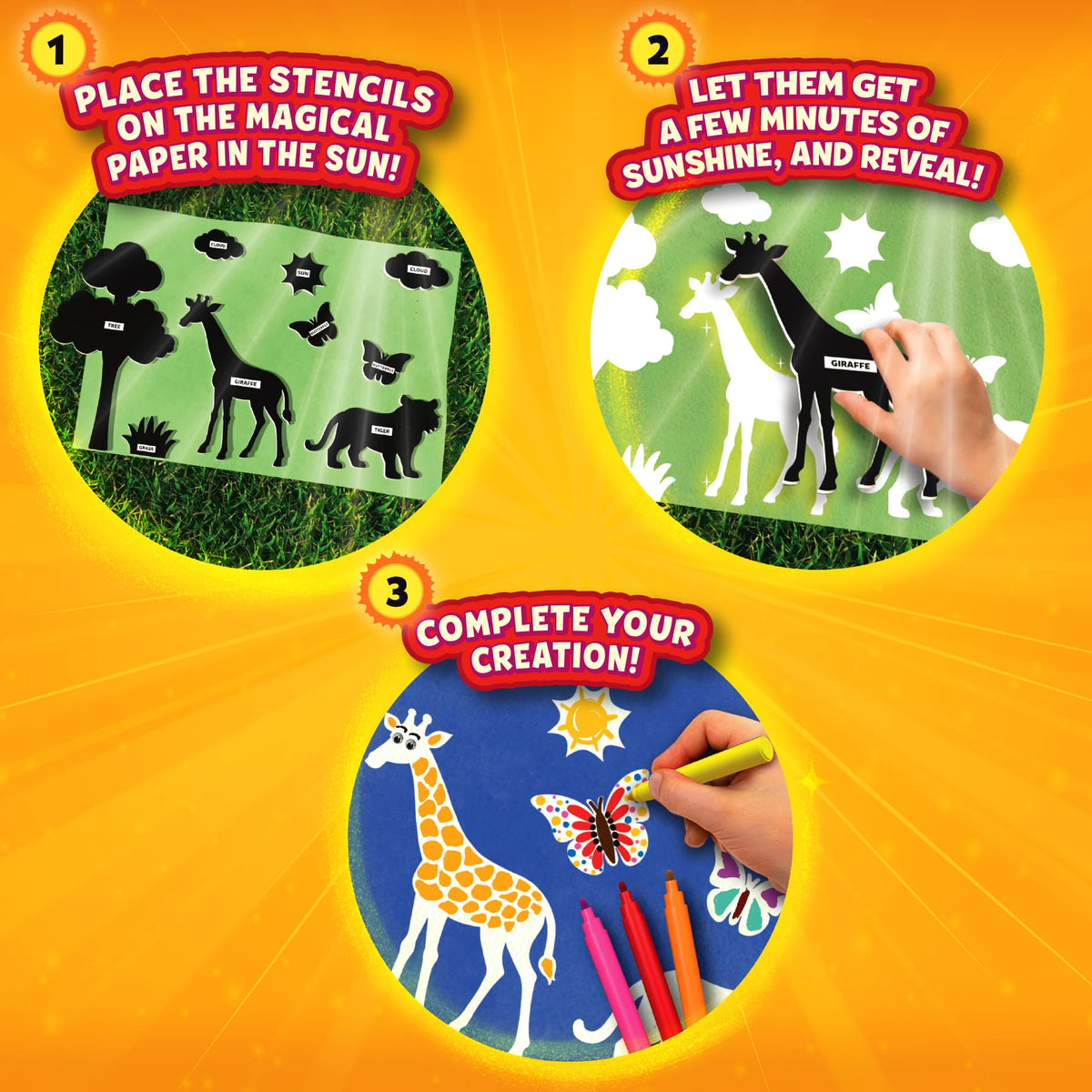 Skillmatics Sun Paper Art Kit sun print emerges through light exposure.