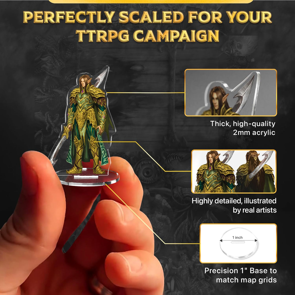 Skinny Minis dwarf 2D miniature with sturdy base for stable battle maps.