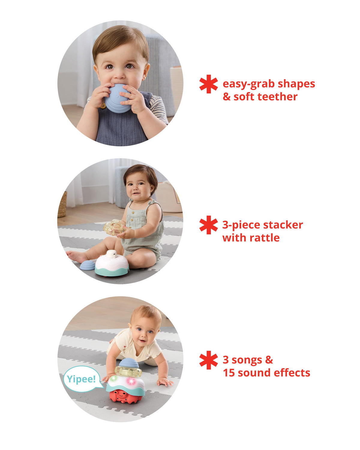 Skip Hop crab crawl toy sorting and stacking supports fine motor play and problem-solving.