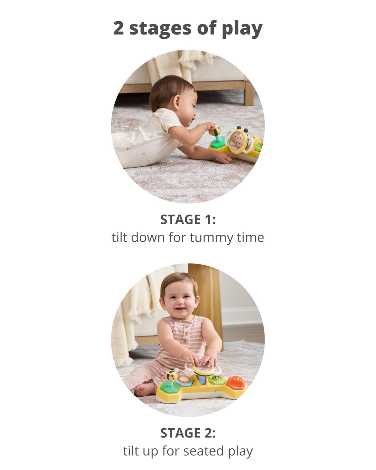 Skip Hop Farmstand See & Bee bee rattle adds tactile fun for tiny hands.