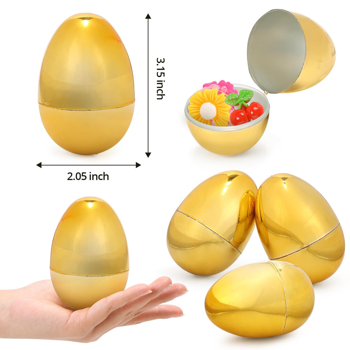 Skirfy bright gold plastic eggs 12-pack for parties
