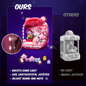 Skirfy unicorn prizes visible inside the claw machine ready to grab