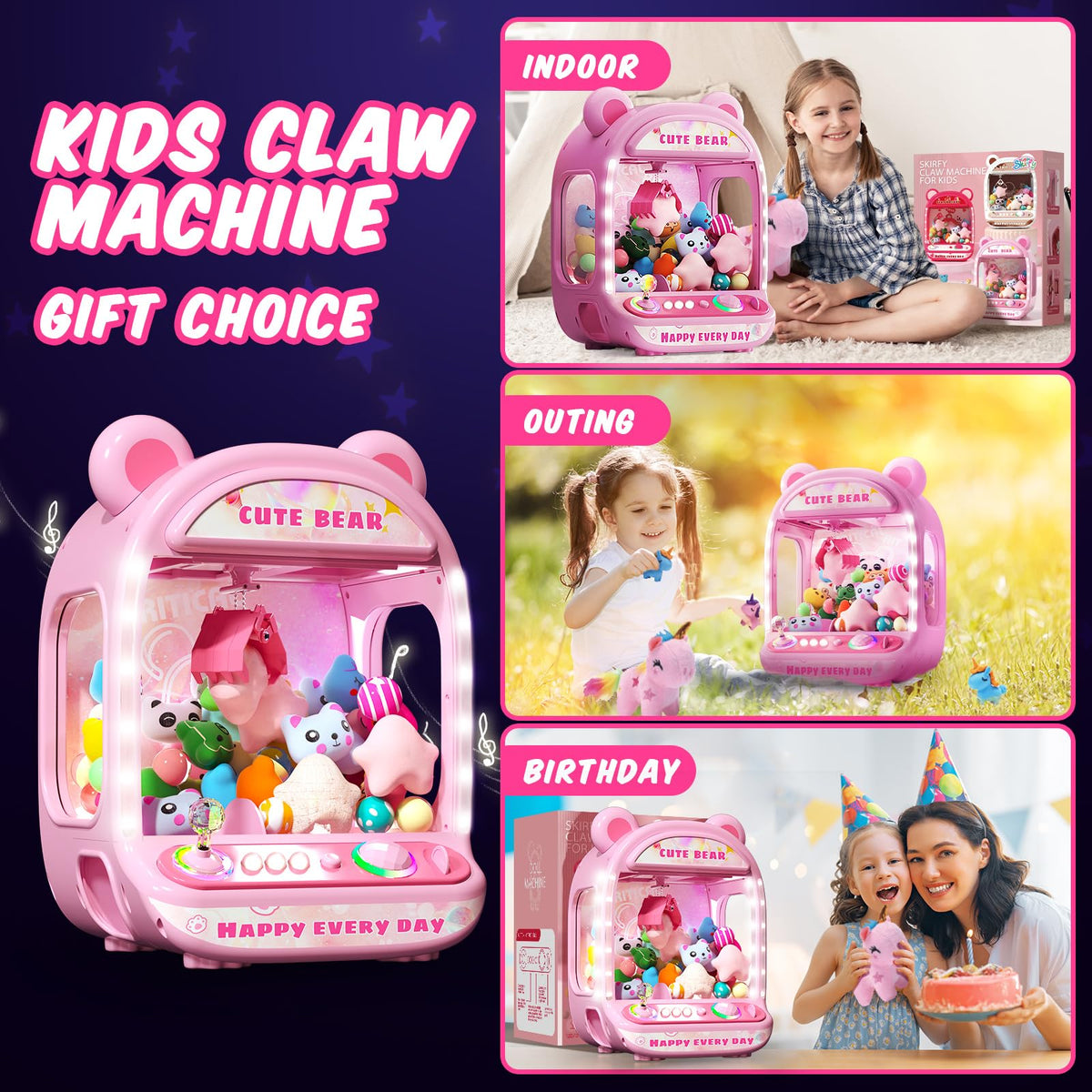 Skirfy Claws Machine joystick 360-degree control for engaging play.