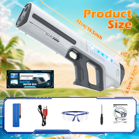 Skirfy water gun auto-refill feature in action during a poolside session.