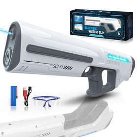 Skirfy electric water gun at the beach for an epic family battle.