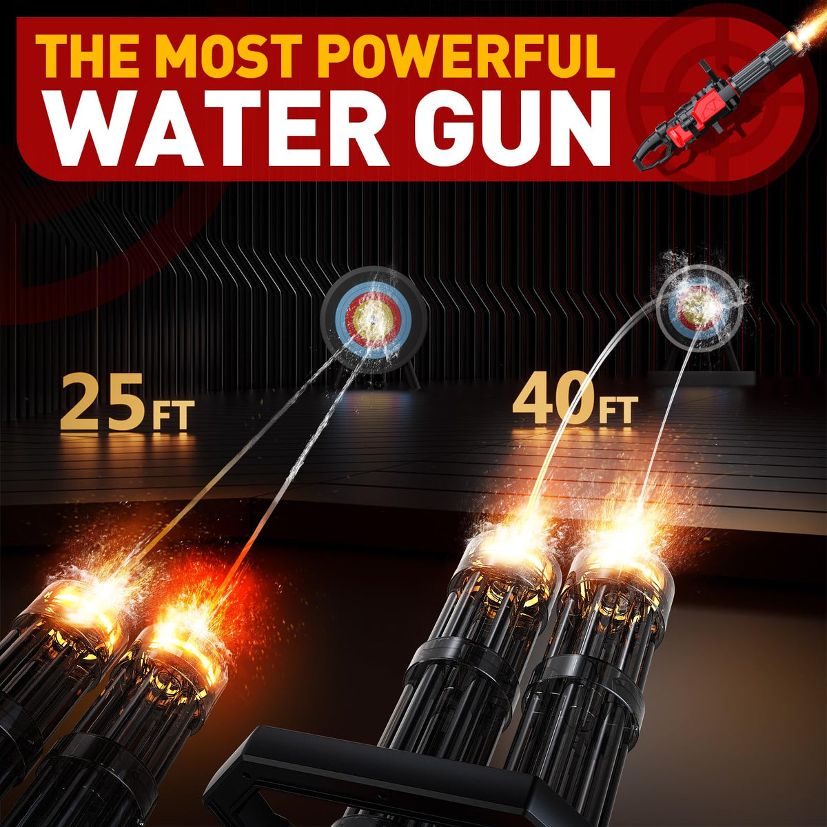 Skirfy Gatling water gun LED lights glowing during daytime or night battles