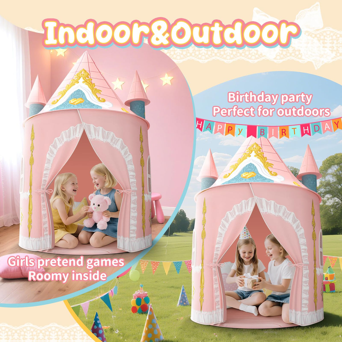 Skirfy Kids Play Tent front castle frame highlighting a spacious play area