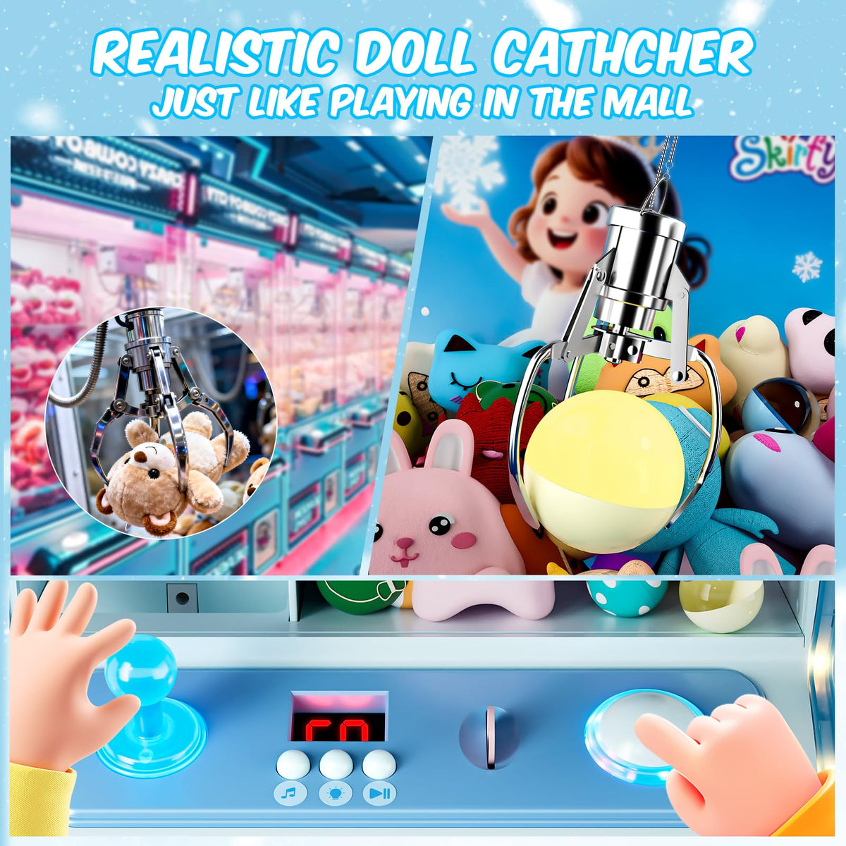 Skirfy candy dispenser doubles as a mini arcade prize area