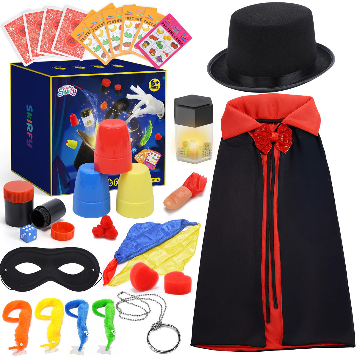 Skirfy Magic Kit prop set with six kid-safe items for easy tricks.