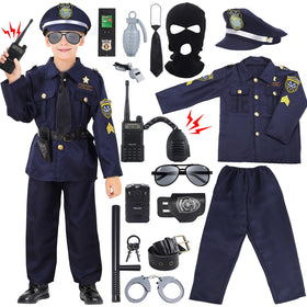 Skirfy kids police costume complete uniform with authentic detailing for imaginative role play.