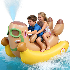 Skirfy sprinkler pool float connected to hose for cooling water play