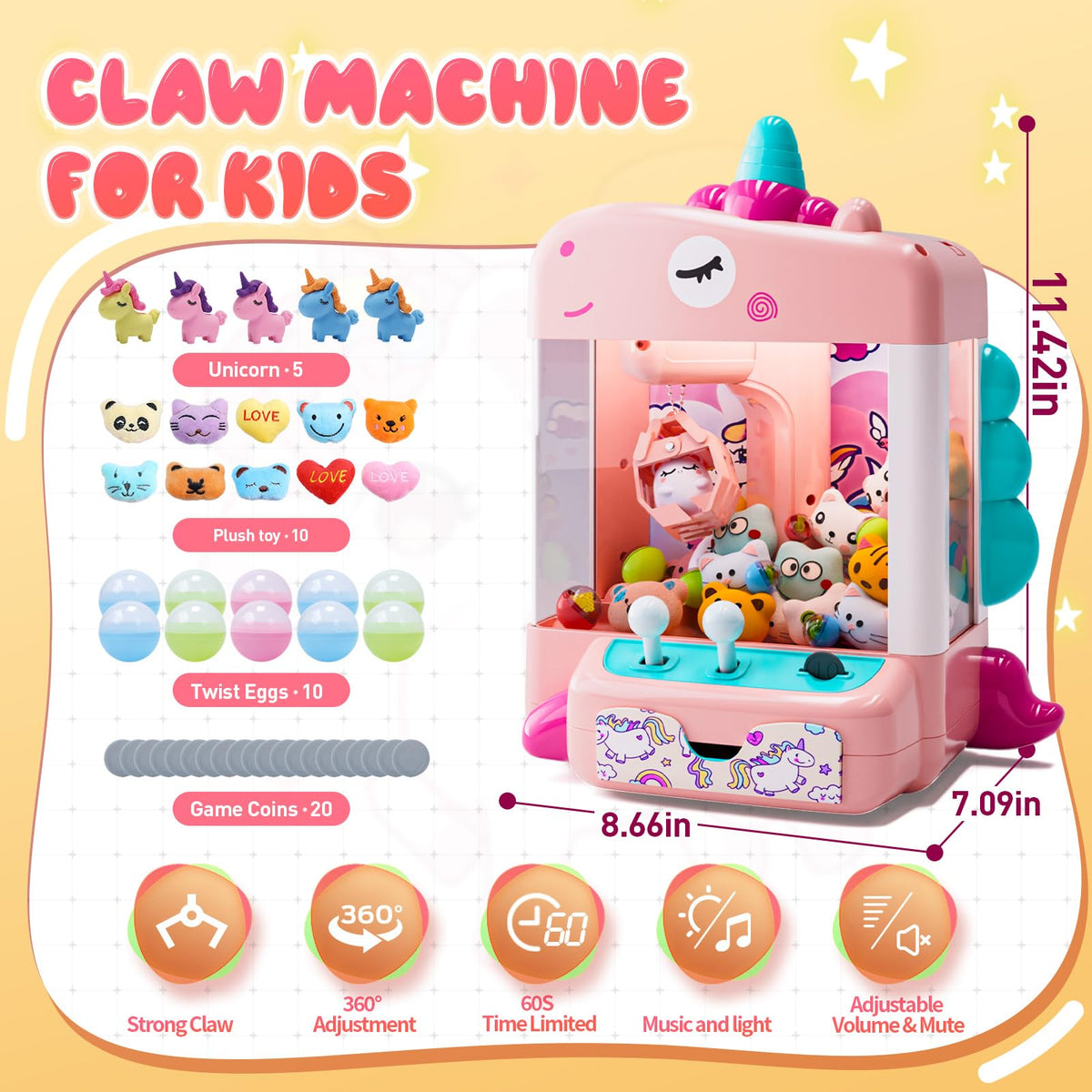 Skirfy Unicorns Claw Machine 60-second timer for friendly competition